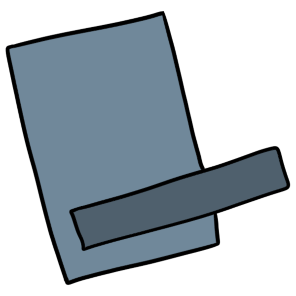  a light blue rectangle tilted left with and overlapping skinny darker blue rectangle towards the bottom. Resembles a very minimalist representation of a book cover with a space for an author name.